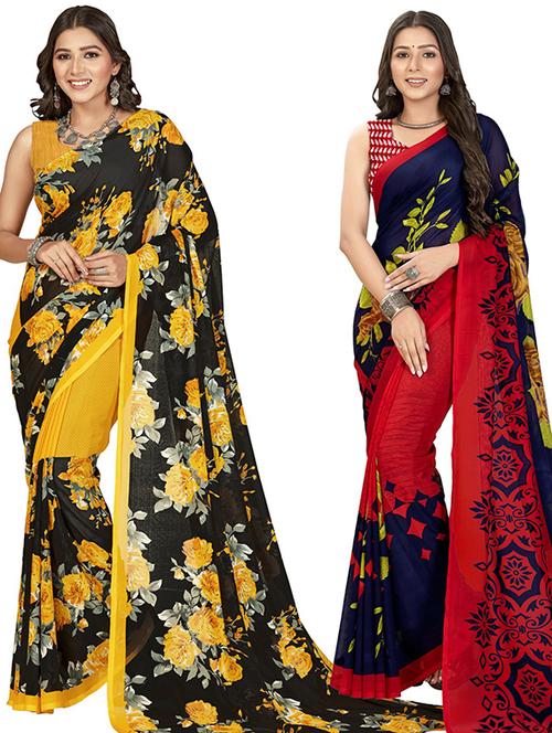 pack of 2 printed casual wear sarees with blouse - 21406482 - Very Small Image - 1