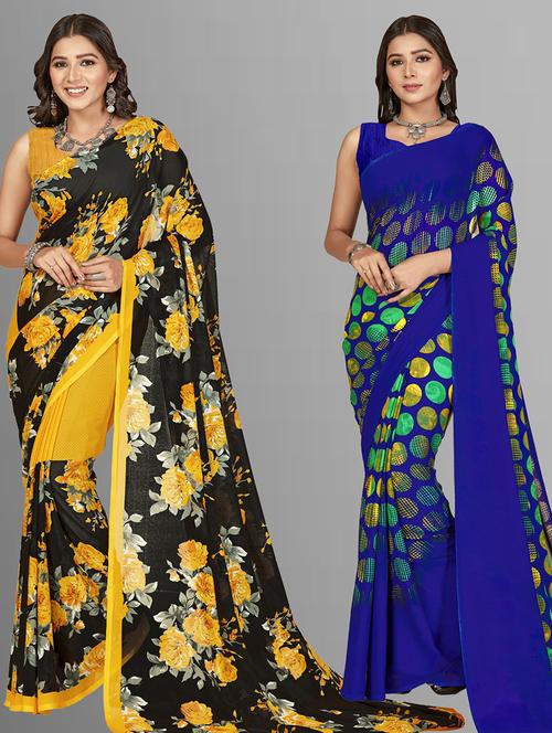 women pack of 2 printed saree with blouse - 21406485 - Very Small Image - 1
