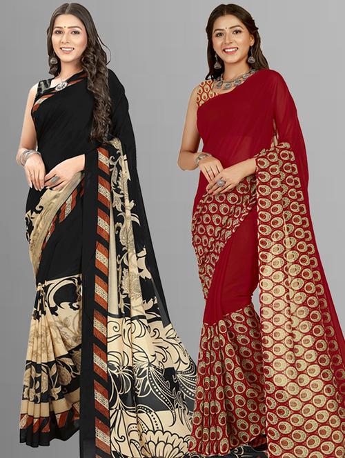 women pack of 2 printed saree with blouse - 21406489 - Very Small Image - 1