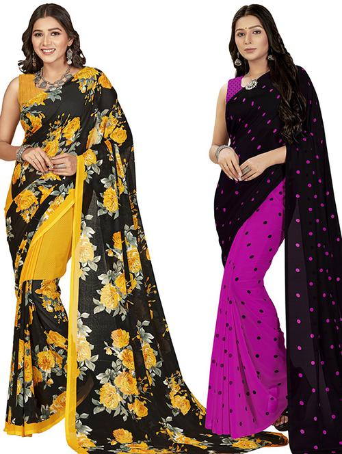 women pack of 2 printed saree with blouse - 21406501 - Very Small Image - 1