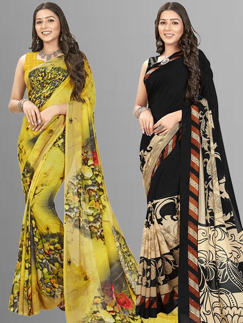 women pack of 2 printed saree with blouse - 21406502 - Very Small Image - 1