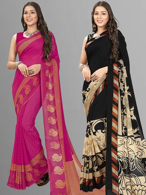 women pack of 2 printed saree with blouse - 21406506 - Very Small Image - 1