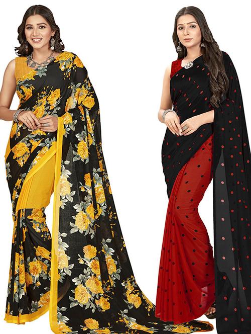 pack of 2 printed casual wear sarees with blouse - 21406507 - Very Small Image - 1