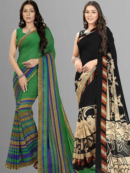 women pack of 2 printed saree with blouse - 21406508 - Very Small Image - 1