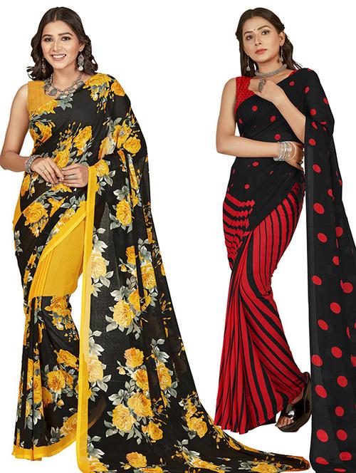 pack of 2 printed casual wear sarees with blouse - 21406511 - Very Small Image - 1
