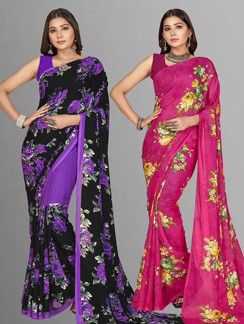 women pack of 2 printed saree with blouse - 21406516 - Very Small Image - 1