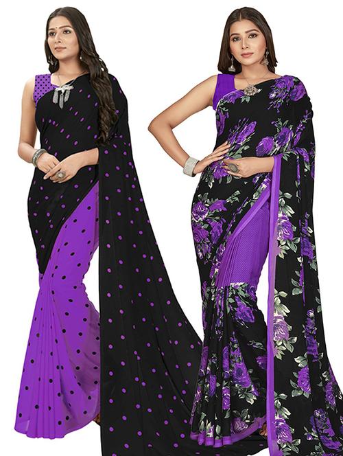 women pack of 2 printed saree with blouse - 21406517 - Very Small Image - 1