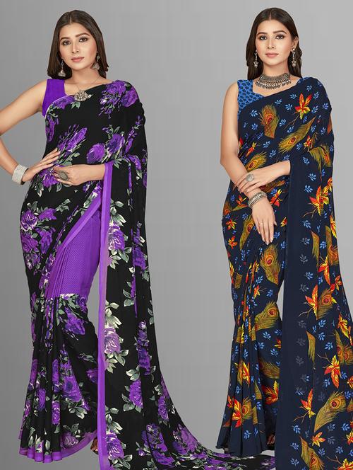 women pack of 2 printed saree with blouse - 21406521 - Very Small Image - 1