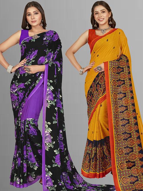 pack of 2 printed casual wear sarees with blouse - 21406526 - Very Small Image - 1