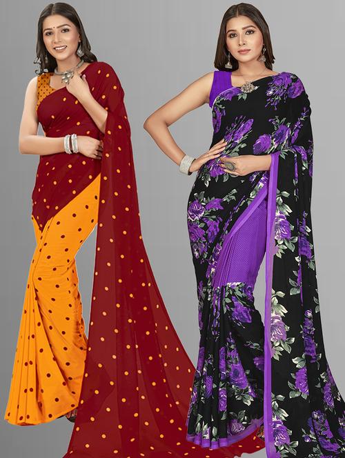pack of 2 printed casual wear sarees with blouse - 21406528 - Very Small Image - 1