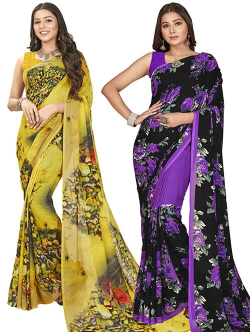 pack of 2 printed casual wear sarees with blouse - 21406530 - Very Small Image - 1