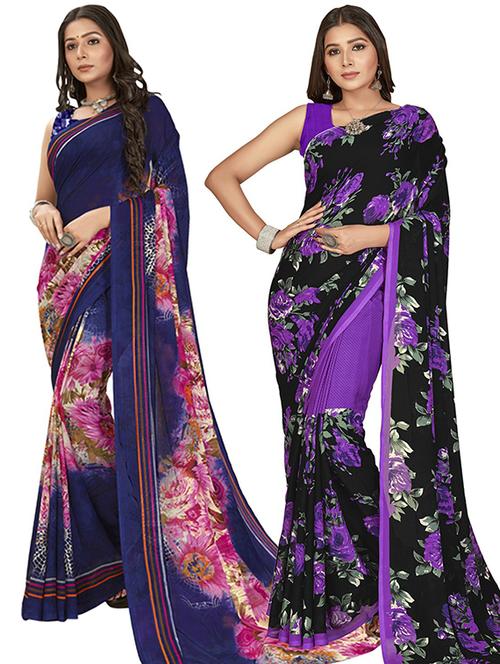 pack of 2 printed casual wear sarees with blouse - 21406533 - Very Small Image - 1