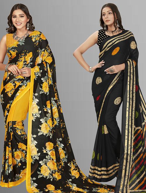 pack of 2 printed casual wear sarees with blouse - 21406535 - Very Small Image - 1