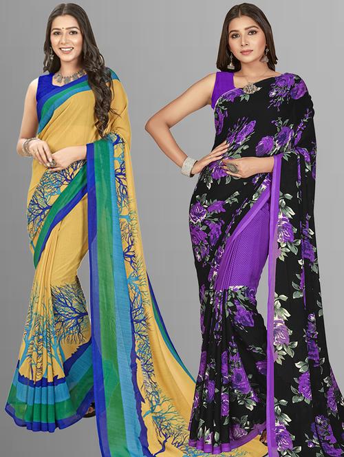 women pack of 2 printed saree with blouse - 21406542 - Very Small Image - 1