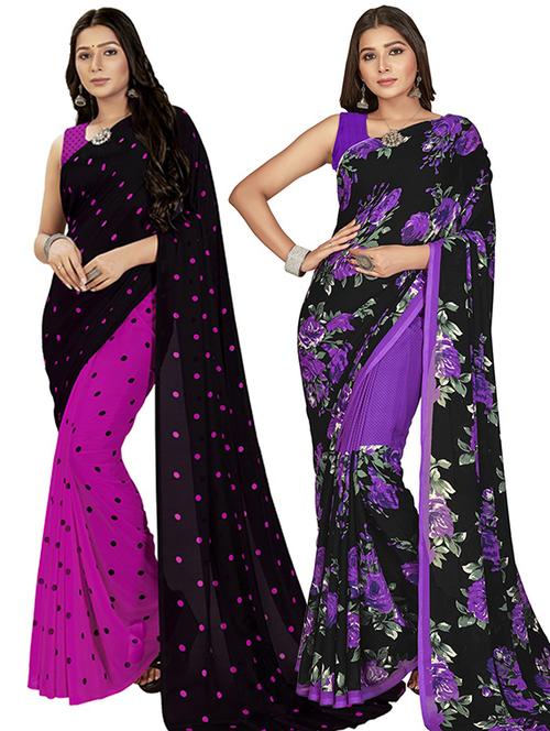 pack of 2 printed casual wear sarees with blouse - 21406548 - Very Small Image - 1