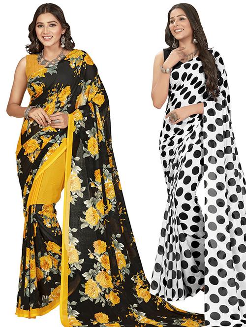 women combo pack of 2 printed saree with blouse - 21406549 - Very Small Image - 1