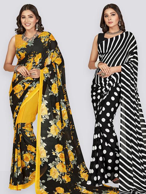 pack of 2 printed casual wear sarees with blouse - 21406550 - Very Small Image - 1