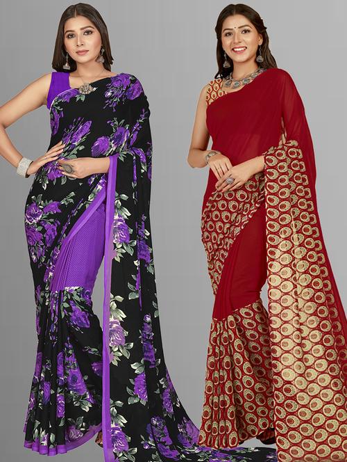 pack of 2 printed casual wear sarees with blouse - 21406552 - Very Small Image - 1