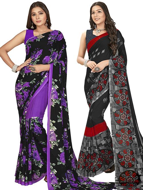 pack of 2 printed casual wear sarees with blouse - 21406553 - Very Small Image - 1