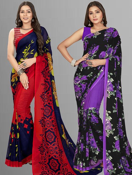 pack of 2 printed casual wear sarees with blouse - 21406559 - Very Small Image - 1