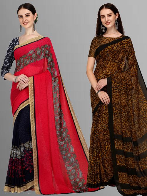 pack of 2 casual wear combo sarees with blouse - 21406562 - Very Small Image - 1