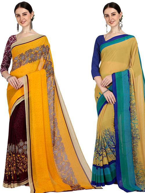pack of 2 printed casual wear sarees with blouse - 21406563 - Very Small Image - 1