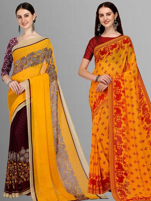pack of 2 printed casual wear sarees with blouse - 21406564 - Very Small Image - 1