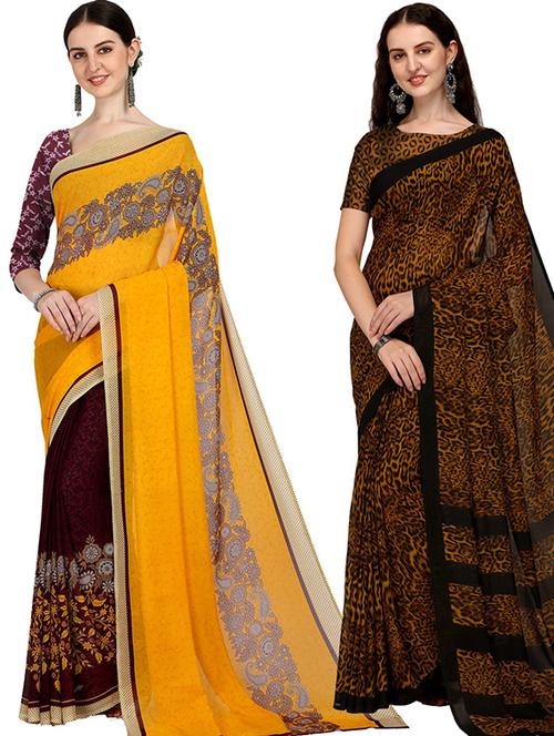 pack of 2 printed casual wear sarees with blouse - 21406568 - Very Small Image - 1