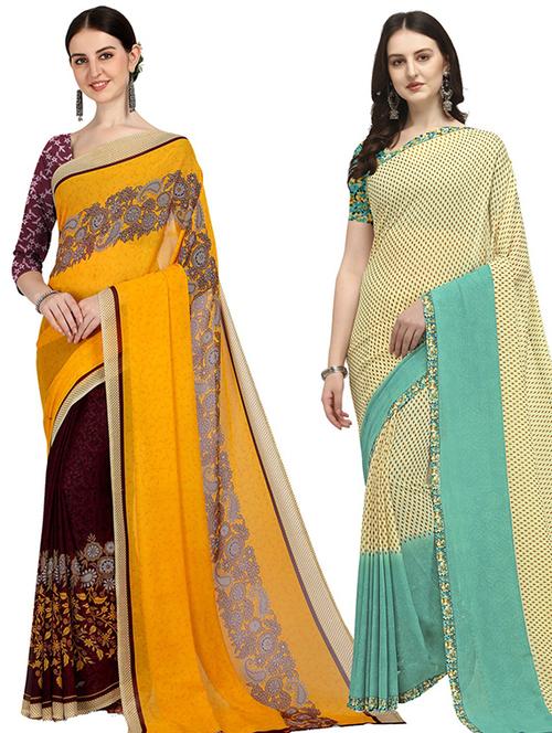 pack of 2 printed casual wear sarees with blouse - 21406569 - Very Small Image - 1