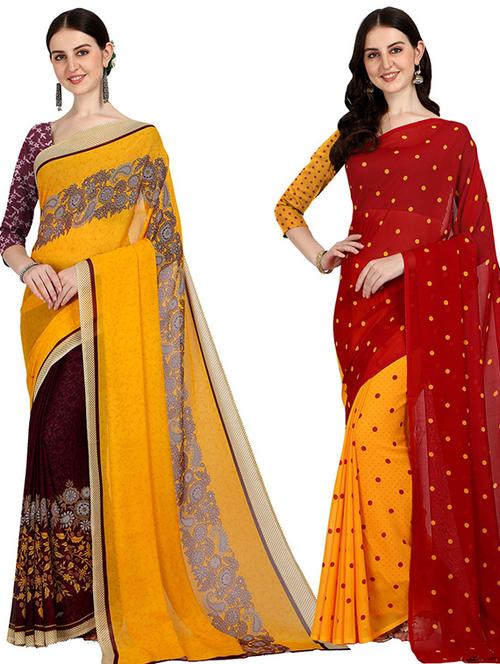 pack of 2 printed casual wear sarees with blouse - 21406570 - Very Small Image - 1