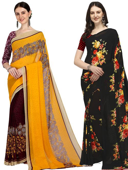 pack of 2 printed casual wear sarees with blouse - 21406572 - Very Small Image - 1