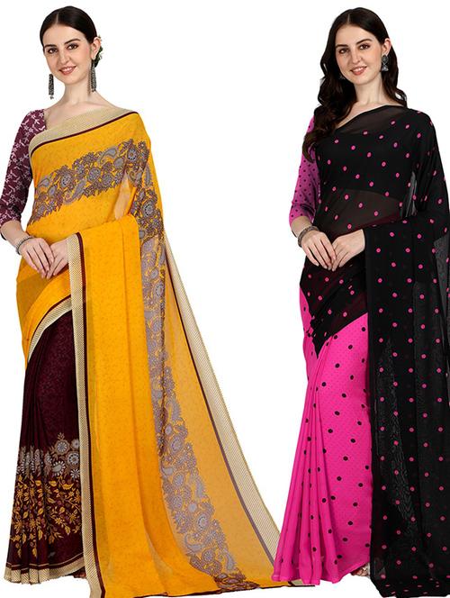 women pack of 2 printed saree with blouse - 21406578 - Very Small Image - 1