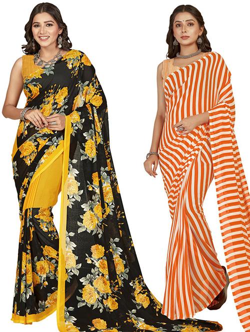 pack of 2 printed casual wear sarees with blouse - 21406579 - Very Small Image - 1