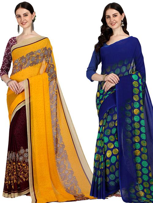 pack of 2 printed casual wear sarees with blouse - 21406582 - Very Small Image - 1