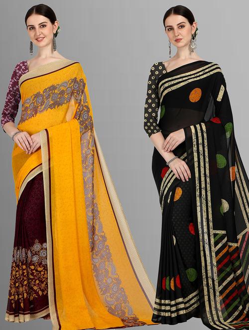 women combo pack of 2 printed saree with blouse - 21406585 - Very Small Image - 1