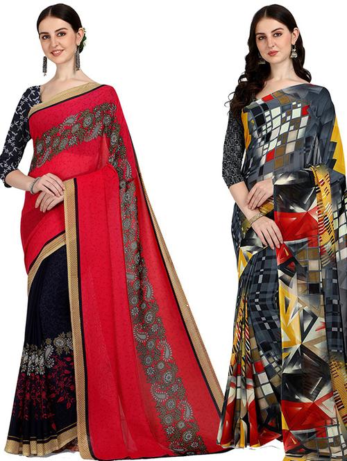 pack of 2 printed casual wear sarees with blouse - 21406599 - Very Small Image - 1