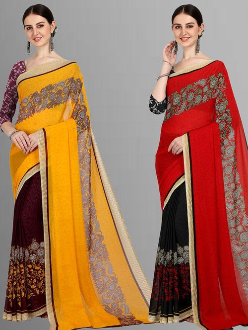 pack of 2 printed casual wear sarees with blouse - 21406604 - Very Small Image - 1