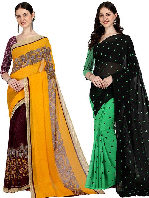 pack of 2 printed casual wear sarees with blouse - 21406608 - Very Small Image - 1