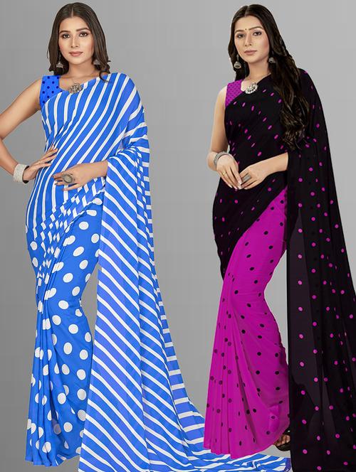 pack of 2 printed casual wear sarees with blouse - 21406610 - Very Small Image - 1