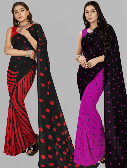 pack of 2 printed casual wear sarees with blouse - 21406611 - Very Small Image - 1