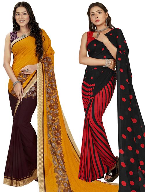 women pack of 2 casual wear combo sarees with blouse - 21406614 - Very Small Image - 1
