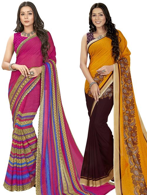 pack of 2 printed casual wear sarees with blouse - 21406615 - Very Small Image - 1