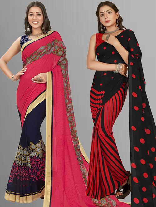 women pack of 2 printed saree with blouse - 21406621 - Very Small Image - 1