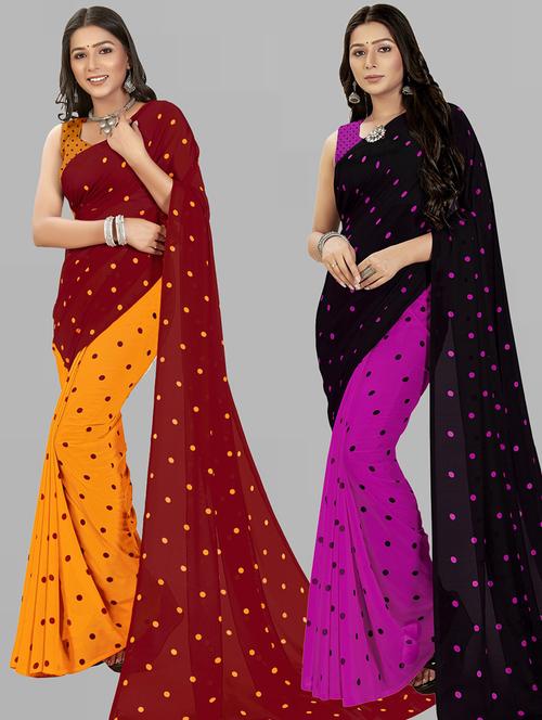 women combo pack of 2 printed saree with blouse - 21406622 - Very Small Image - 1