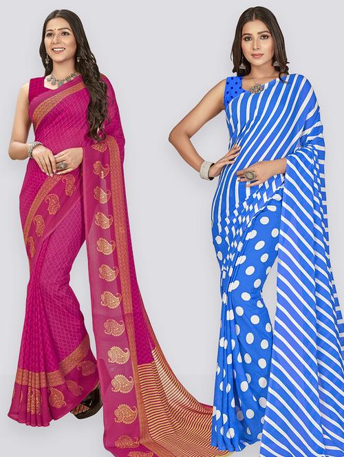 pack of 2 casual wear combo sarees with blouse - 21406628 - Very Small Image - 1