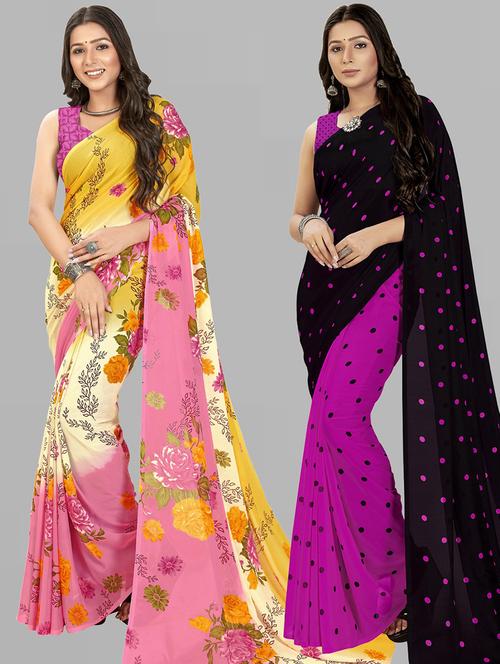 pack of 2 printed casual wear sarees with blouse - 21406634 - Very Small Image - 1