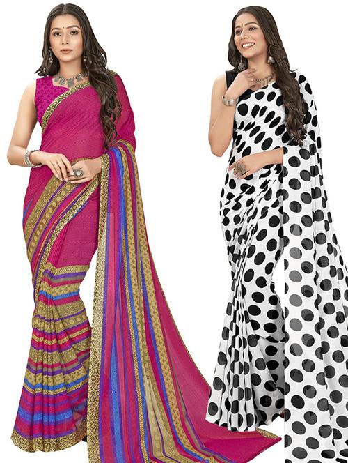 pack of 2 printed casual wear sarees with blouse - 21406636 - Very Small Image - 1