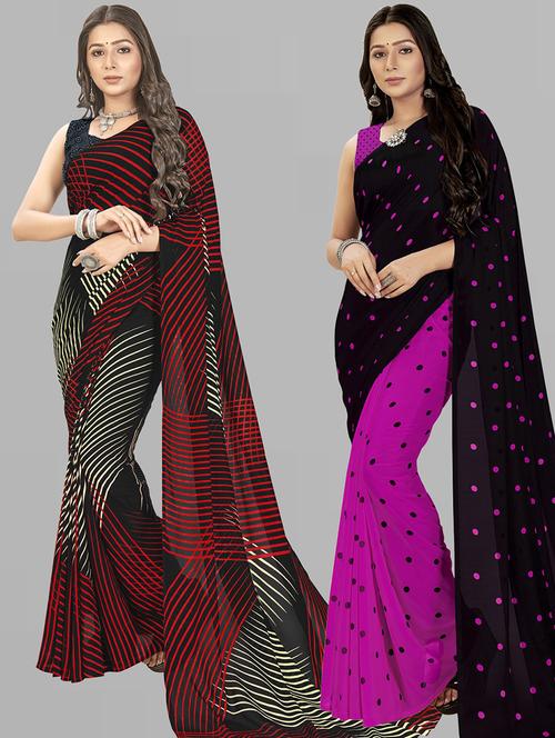 pack of 2 printed casual wear sarees with blouse - 21406639 - Very Small Image - 1
