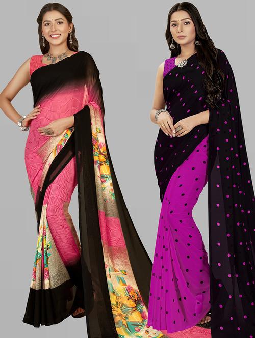 pack of 2 printed casual wear sarees with blouse - 21406647 - Very Small Image - 1