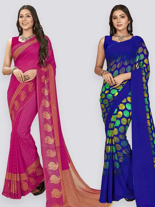 women pack of 2 printed saree with blouse - 21406648 - Very Small Image - 1